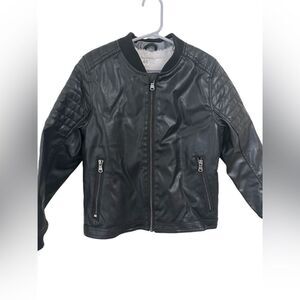 H&M Kids Boys Full Zip Black Faux Leather Motorcycle Jacket Sherpa Sz 6